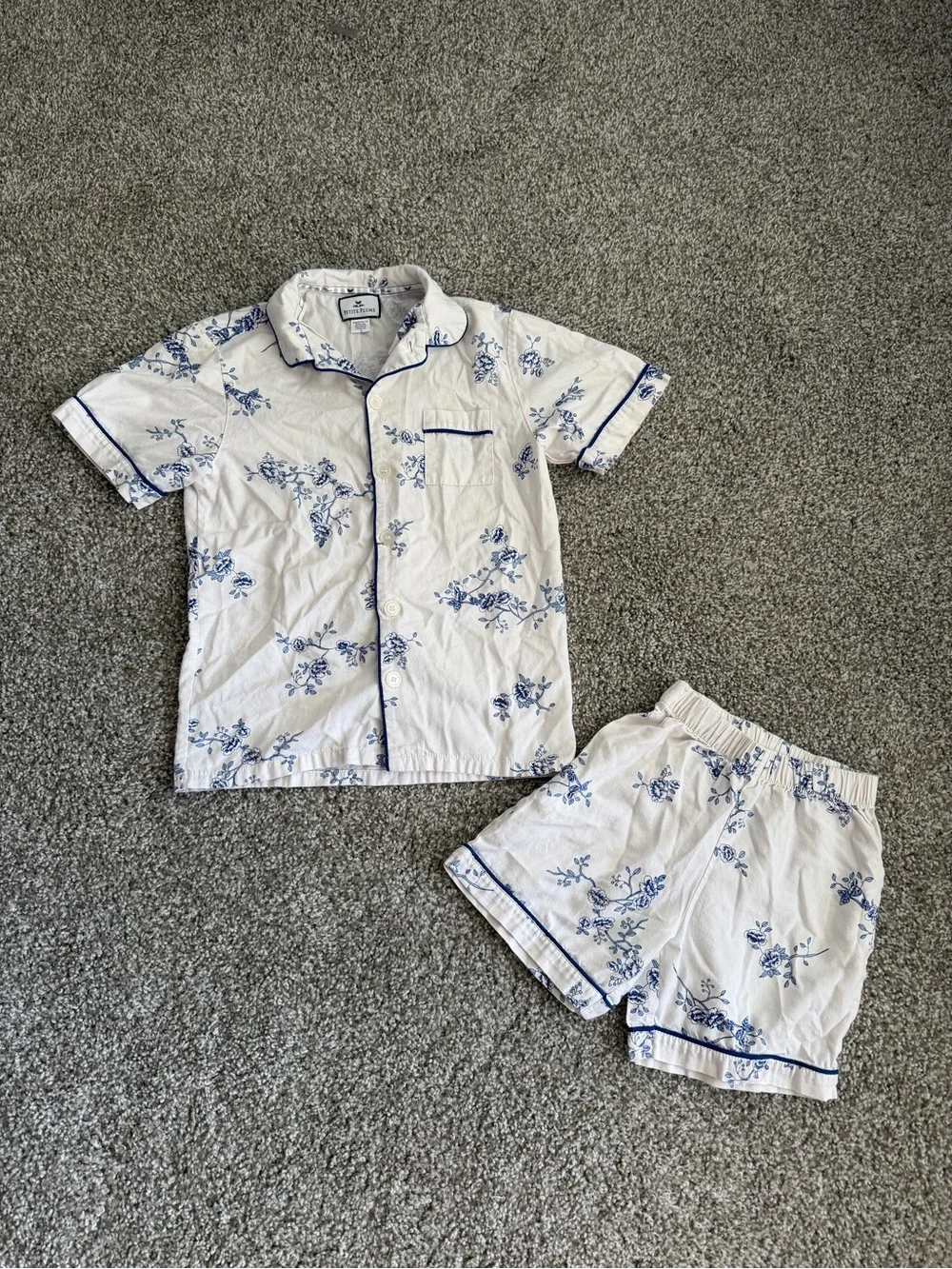 Petite Plume White & Blue Floral Short Pajama Set Coastal Pajama Set